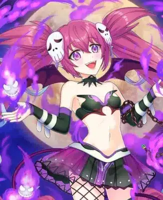 ピンクの髪と悪魔の翼を持つアニメスタイルの少女