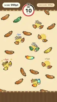 ソーセージをモチーフにしたカジュアルゲームのプレイ画面