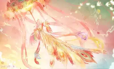 豪華な孔雀のような衣装をまとった女神