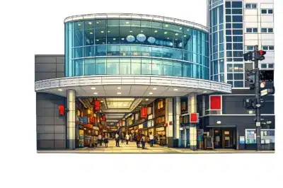 賑わう商店街のイラスト