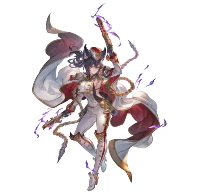 白と赤の軍服風衣装をまとった女性キャラクターのイラスト