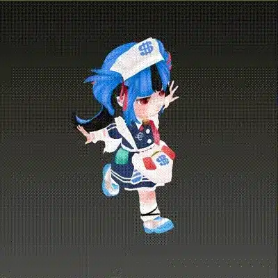 走るポーズをとるちびキャラの新兎わい