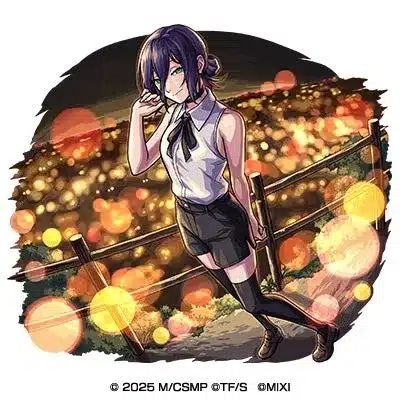 夜の美しいイルミネーションを背景に、ショートヘアの女性キャラクターが微笑みながら立つイラスト