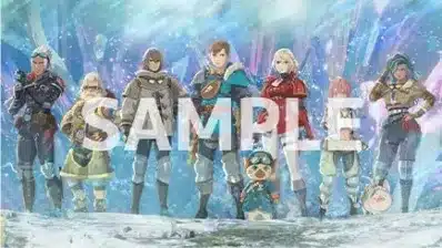 雪と氷に覆われた幻想的な背景に、様々な衣装を身につけたキャラクター