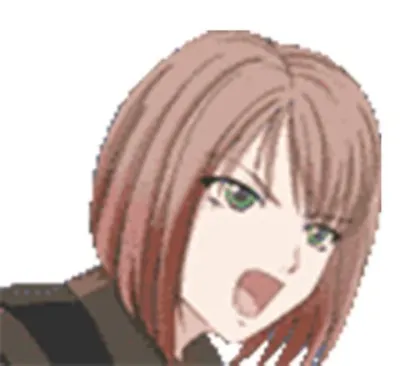 アニメ風の女性キャラクターが、口を開けて叫んでいるような表情