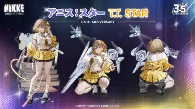 NIKKEのキャラクター「アニス」の3.5周年記念アイドル衣装「スター T.T. STAR」を紹介する画像です