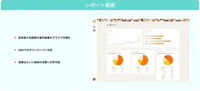 レポート画面 回答数や各設問の集計結果をグラフで可視化