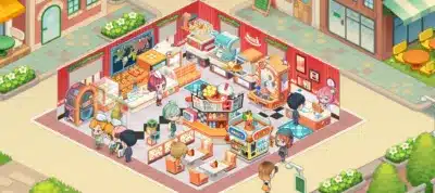 賑やかなカフェのアイソメトリックイラスト