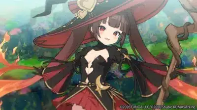 アニメ風の少女が、魔法の杖を持ち微笑んでいるイラスト