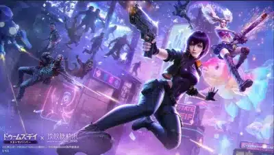 攻殻機動隊のキャラクターがゾンビやロボットと戦うサイバーパンクなアクションシーン