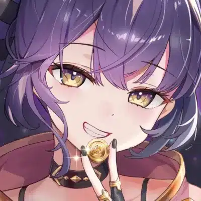 紫色の髪と金色の瞳を持つアニメ風の少女