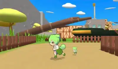 ローポリゴンのゲームのような世界を走るキャラクター