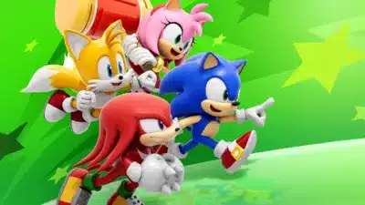 ソニック、テイルス、エミー、ナックルズが走るイラスト