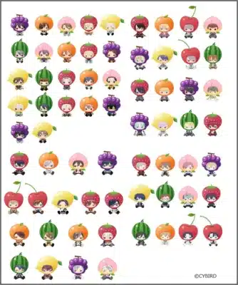 フルーツの着ぐるみを着たデフォルメキャラクターたち