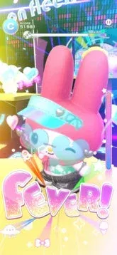 マイメロディがゲーム画面のようなステージにいる様子