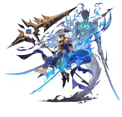 青い炎を纏った鎧姿の男性キャラクター