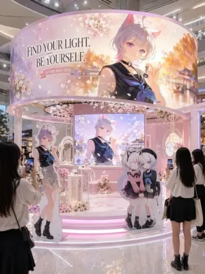 ショッピングモール内のアニメキャラクターのポップアップストア