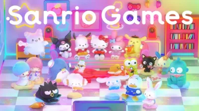 「Sanrio Games」のロゴと、サンリオキャラクターたちがゲームをするシーン