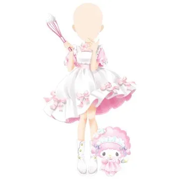 スイーツ作りのテーマを感じさせるエプロンドレスとマイメロディ