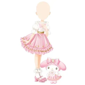 ピンク色のロリータ風ドレスとマイメロディのドール