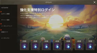 強化支援特別ログインイベント画面
