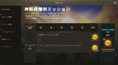 神話段階別ミッションイベント画面