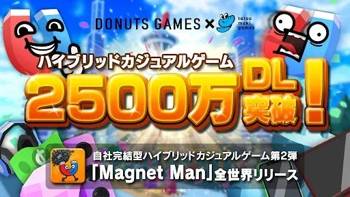 DONUTS×タツマキゲームズ共同開発タイトルが2,500万DL突破！新作『Magnet Man』も全世界リリースで推し活が捗る！