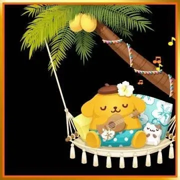 ハンモックでウクレレを弾くポムポムプリン