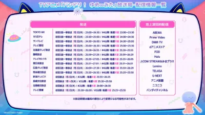 TVアニメ「バンドリ!ゆめ∞みた」放送局・配信情報一覧