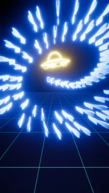 UFO、宇宙、SF、サイバー空間、デジタルアート、抽象、光、ネオン、青、黄色、螺旋、グリッド