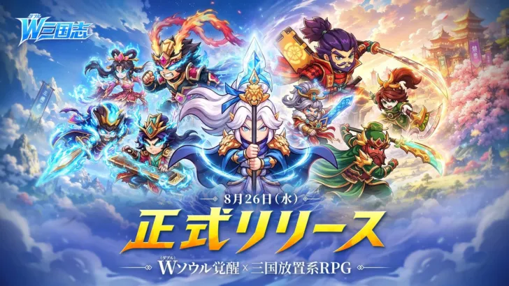 Wソウル覚醒×三国放置系RPG『W三国志』が本日リリース！最大777連ガチャと日本限定「織田信長」で推し武将と最強への道へ！