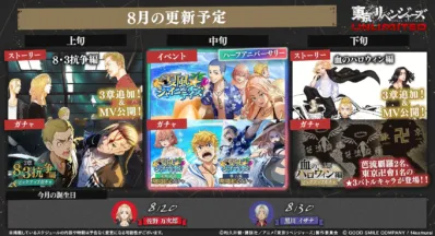東京リベンジャーズ UNLIMITEDの8月のアップデートスケジュール