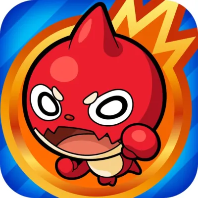 大きな目とギザギザの口を持つ、赤くて怒った表情のキャラクターが描かれたゲームアイコン風の画像。