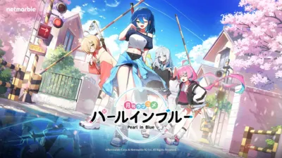 桜が咲き誇る日本の踏切を背景に、個性豊かな4人のアニメ風少女たちが集うイラスト