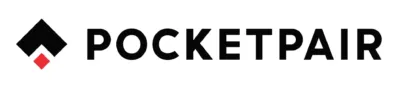 POCKETPAIRのロゴ画像です。黒いサンセリフ体でブランド名「POCKETPAIR」が書かれており、その左には黒い三角形と赤い菱形を組み合わせた図形が配置されています。