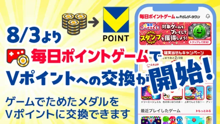 「カジュゲータウン for Yahoo! JAPAN」でVポイント交換開始！ゲームプレイでポイントゲットのチャンス