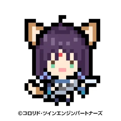 白い背景に、紫色の髪とケモミミを持つデフォルメされた可愛いピクセルアートの女の子キャラクターが描かれています。