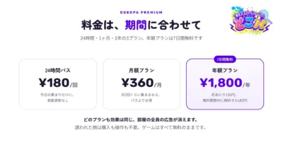 DOKOPA PREMIUM 料金は、期間に合わせて